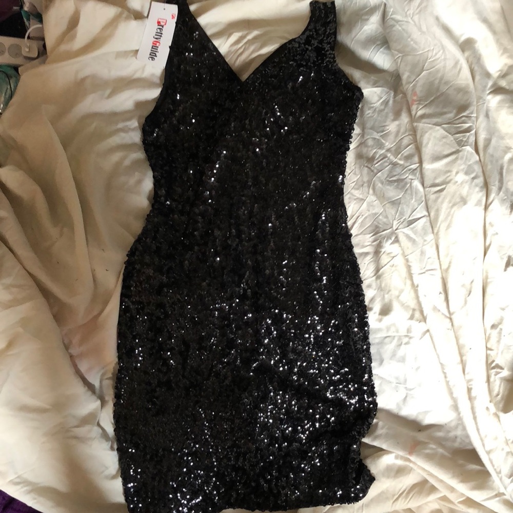 Black sequined party dress